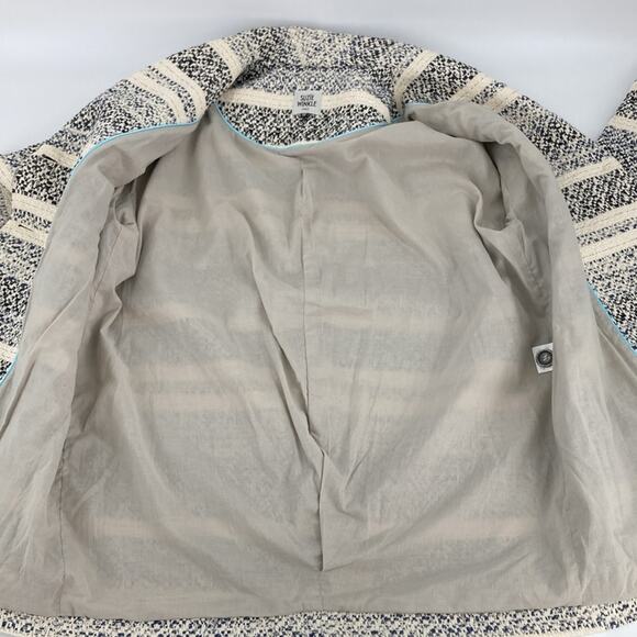 Suzie Winkle Paris Womens Cream Blue Black Striped Jacket Blazer Size 38 - Picture 14 of 16